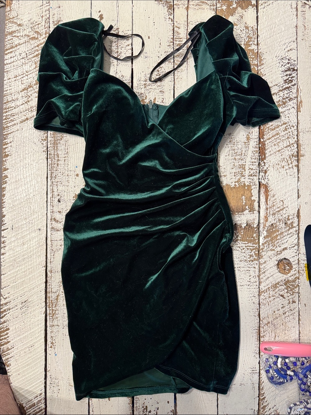 B Darlin Emerald Green Velvet Puff Sleeve Mini Dress